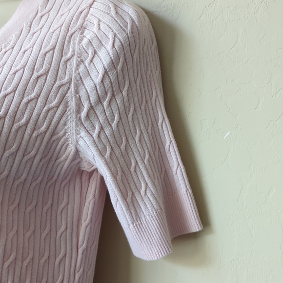 Talbot's MP Pastel Pink Sweater Cable Knit Button Up Short Sleeve - Picture 4 of 7